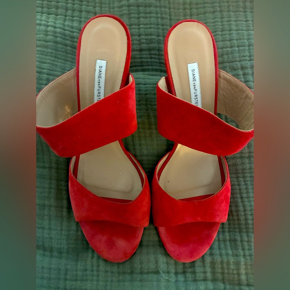 Diane Von Furstenberg Red Suede Double-Band Mules